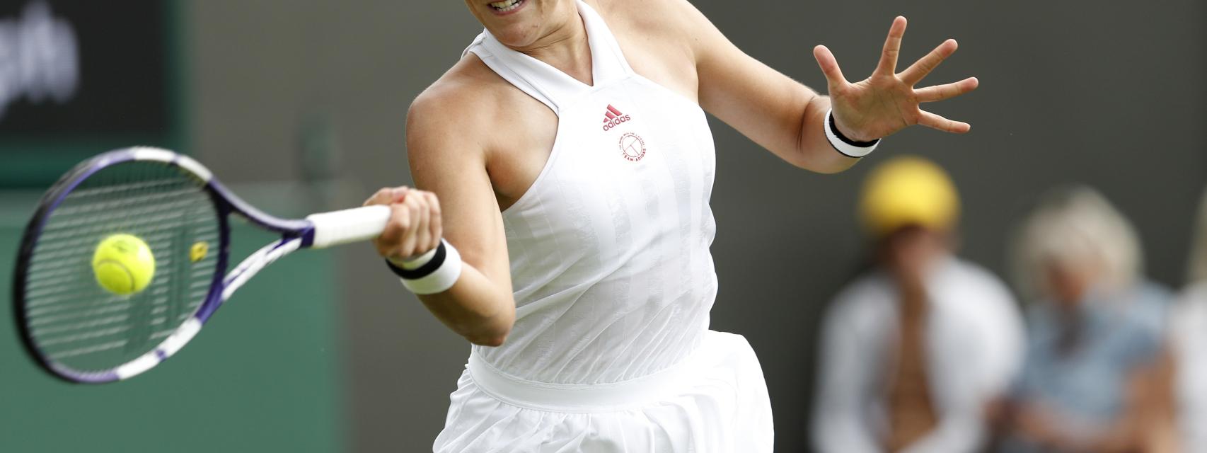 Muguruza, durante su estreno en Wimbledon.