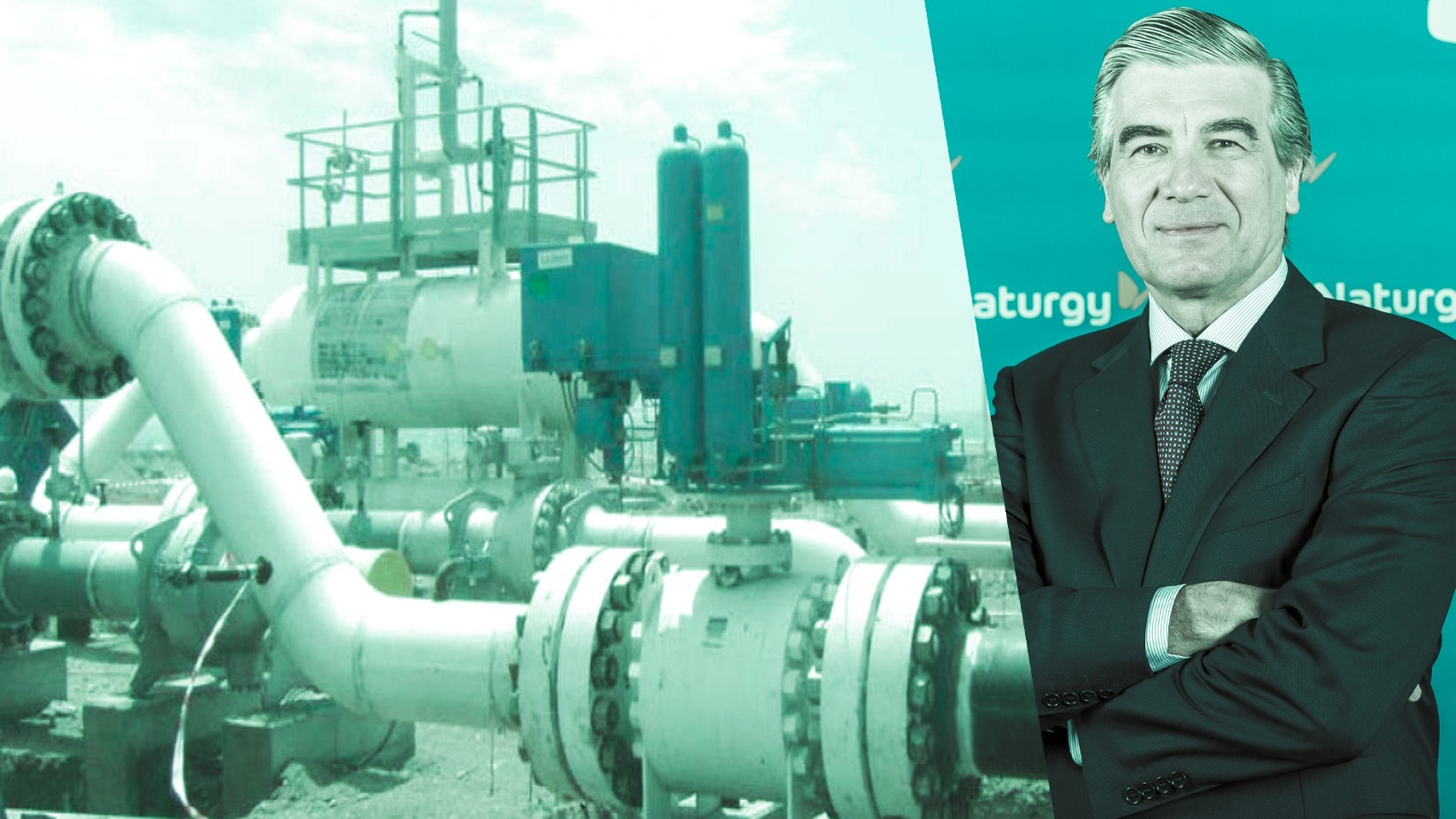 El presidente de Naturgy, Francisco Reynés, y el gaseoducto de Medgaz.