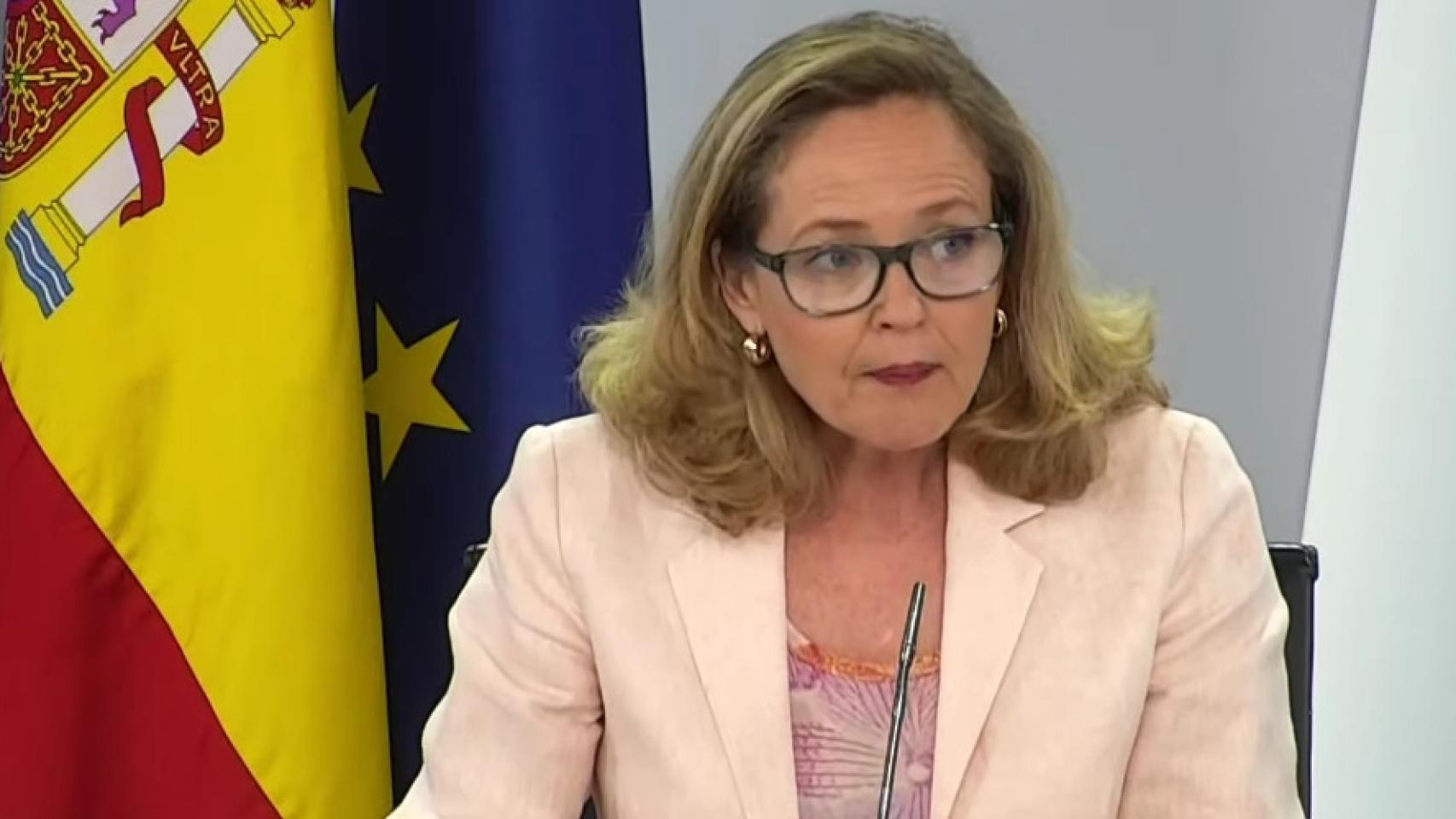 La vicepresidenta segunda y ministra de Asuntos Económicos y Transformación Digital, Nadia Calviño, tras el Consejo de Ministros.