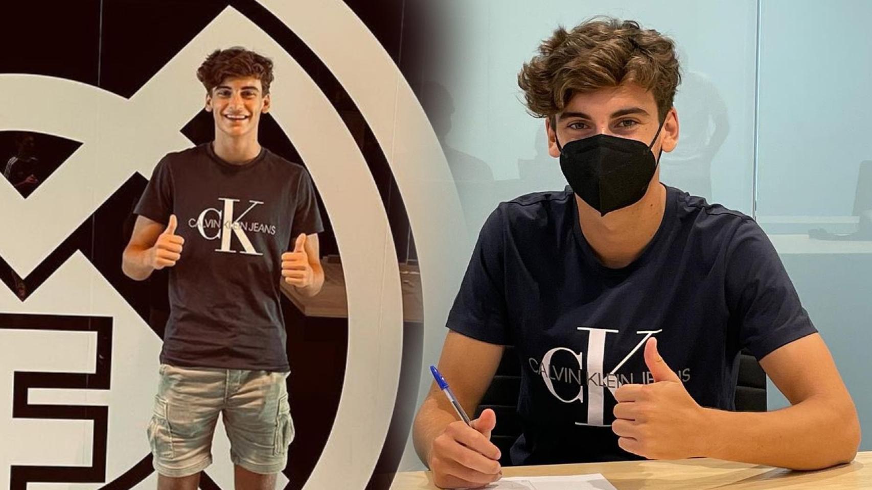 Juan Villar, firmando su contrato con el Real Madrid