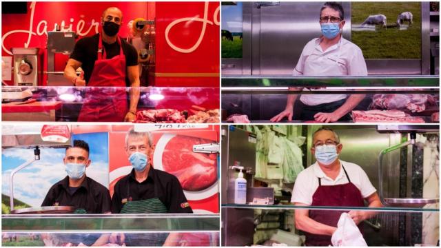 Varios carniceros del Mercado de las Maravillas de Madrid.