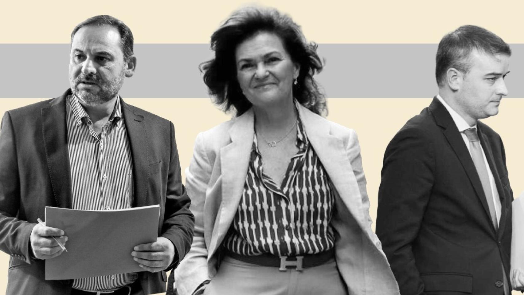 José Luis Ábalos, Carmen Calvo e Iván Redondo.