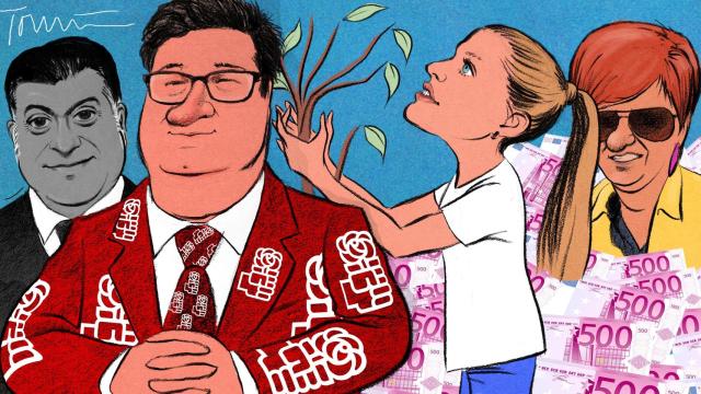 Tico el reportero, Óscar de la Moncloa, la princesa en vísperas y Sandra la rica hippy.