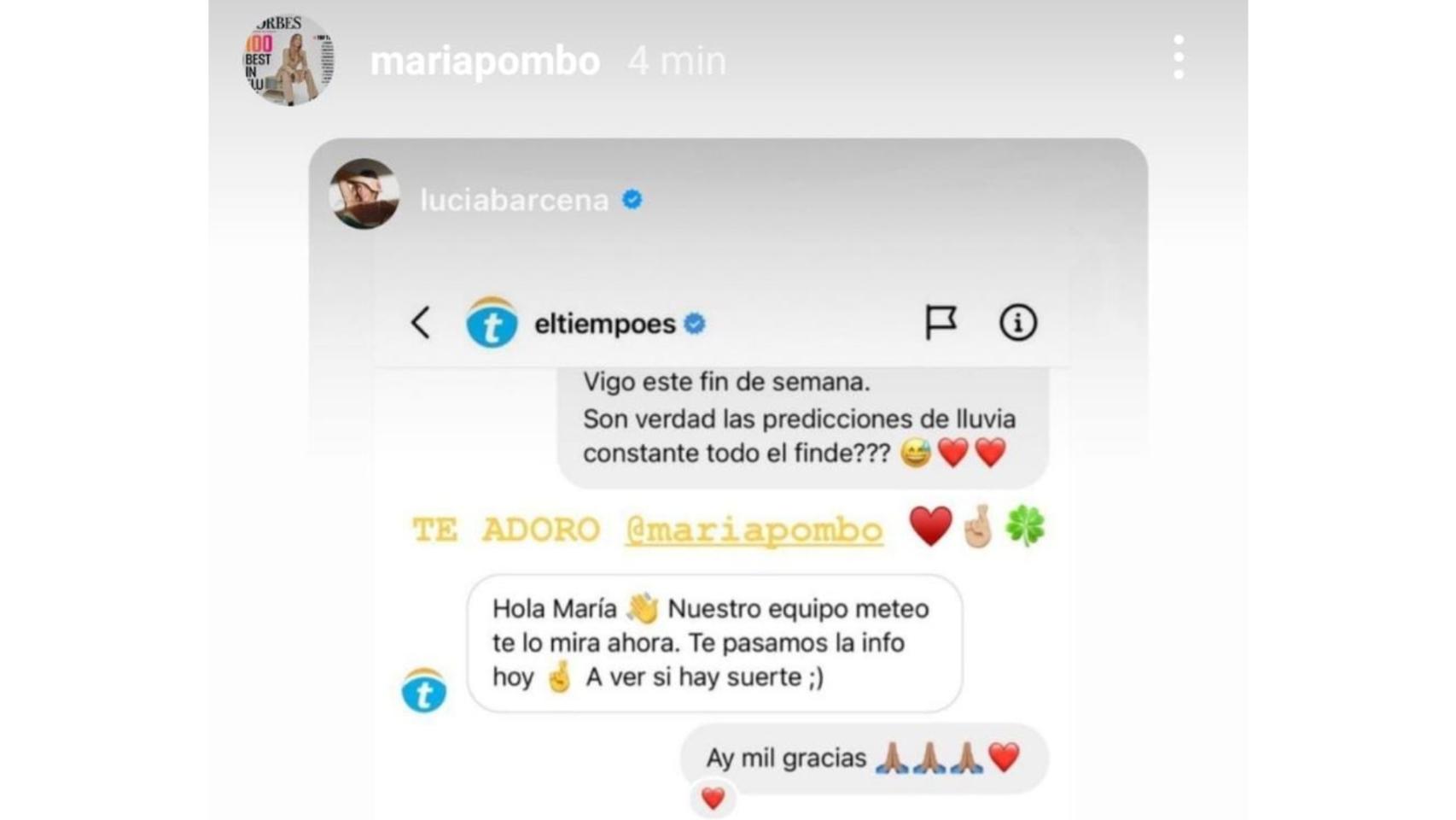 La influencer María Pombo, preocupada por si llueve el próximo fin de semana en Galicia
