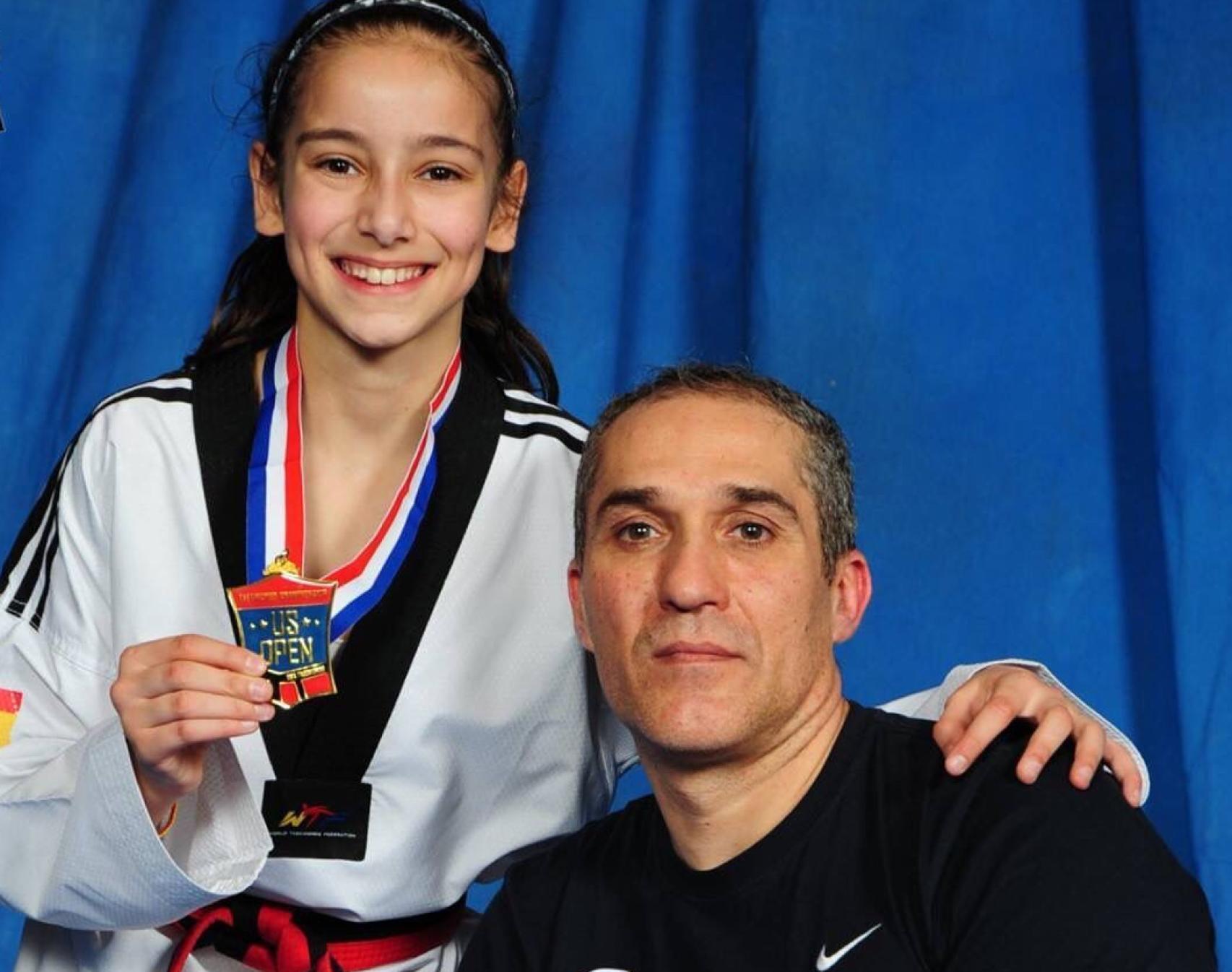 Adriana Cerezo y su entrenador Jesús Ramal, en 2017, tras ganar el US open en Las Vegas