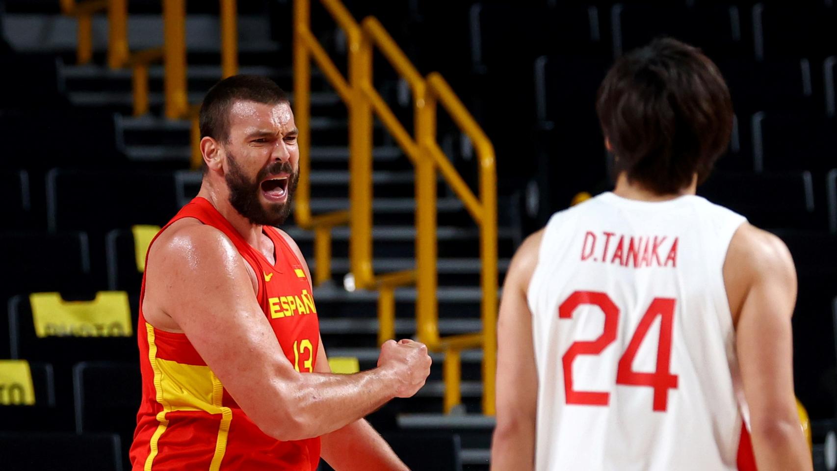 Marc Gasol celebra contra Japón en los Juegos de Tokio