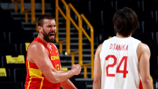 Marc Gasol celebra contra Japón en los Juegos de Tokio