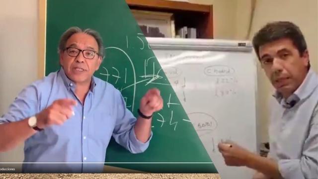 'Guerra' de pizarras entre Carlos Mazón y Manolo Mata.