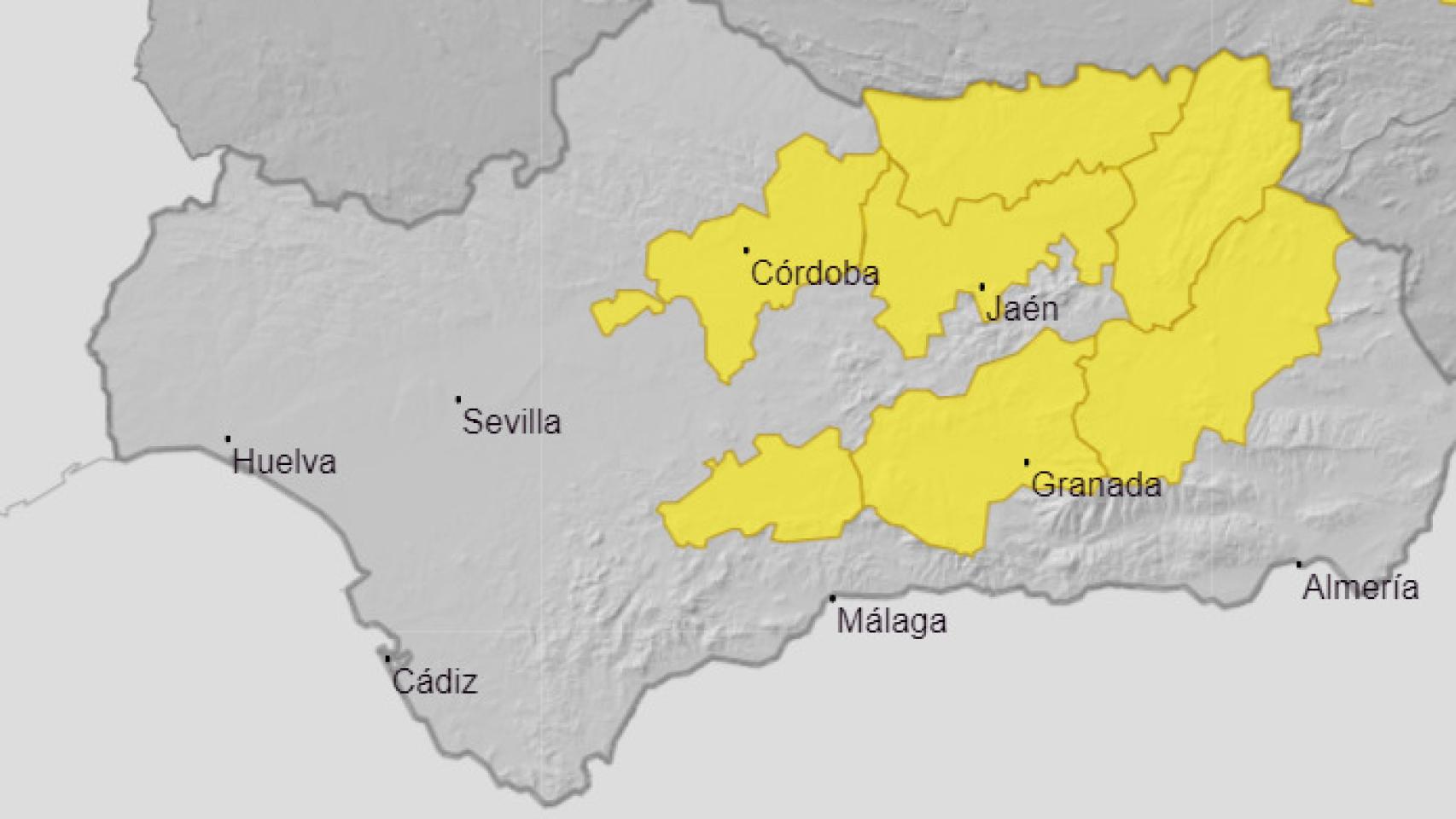 Mapa de los avisos por altas temperaturas para este fin de semana.