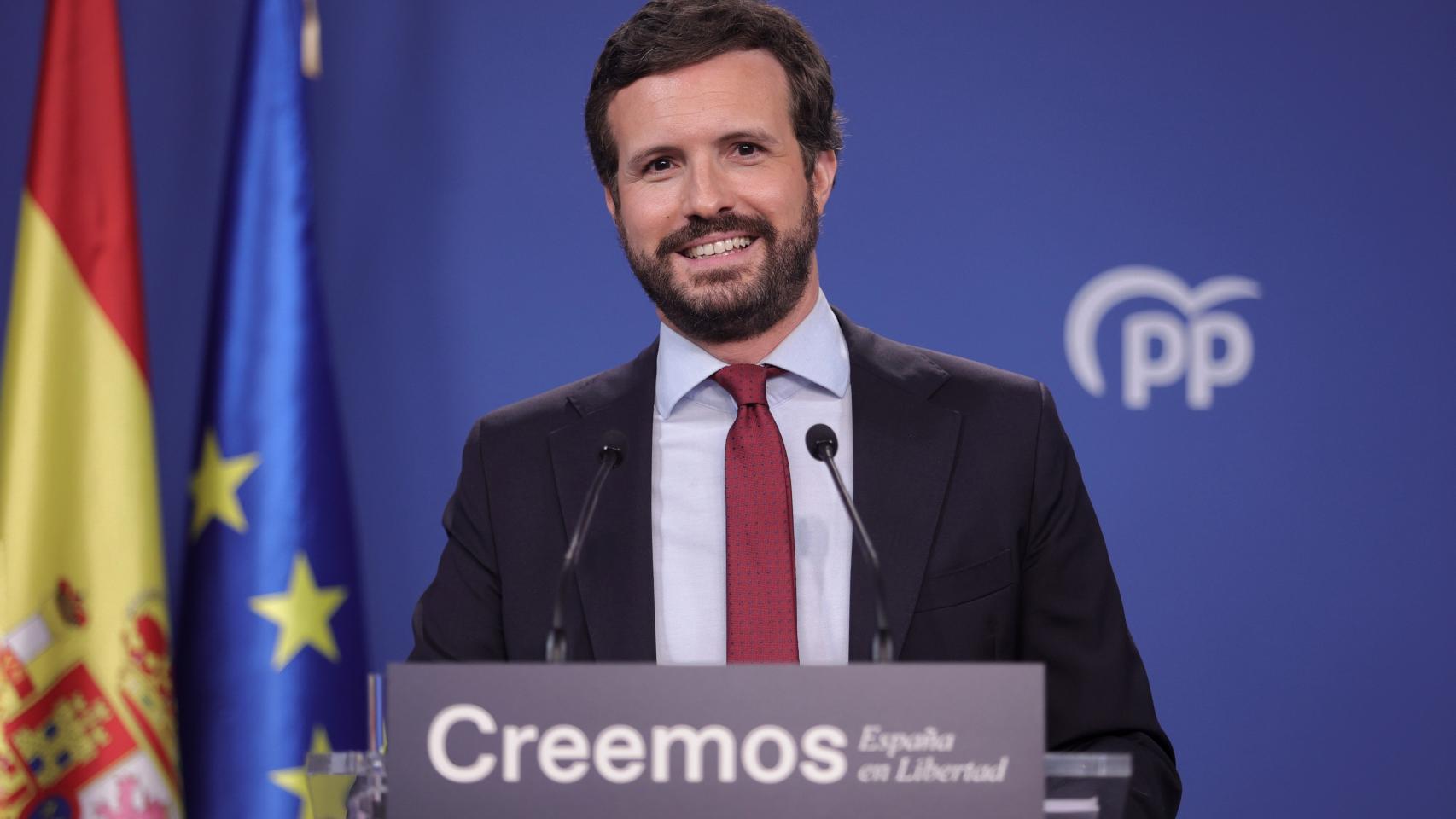 Pablo Casado en su rueda de prensa.