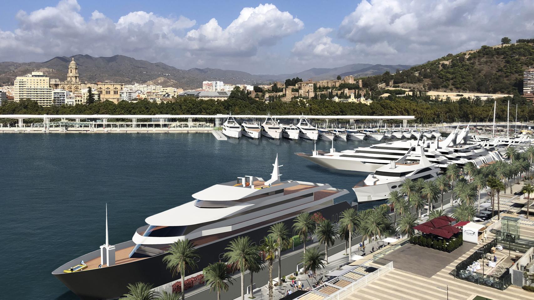 Infografía de los grandes yates que atracarán en el puerto de Málaga.