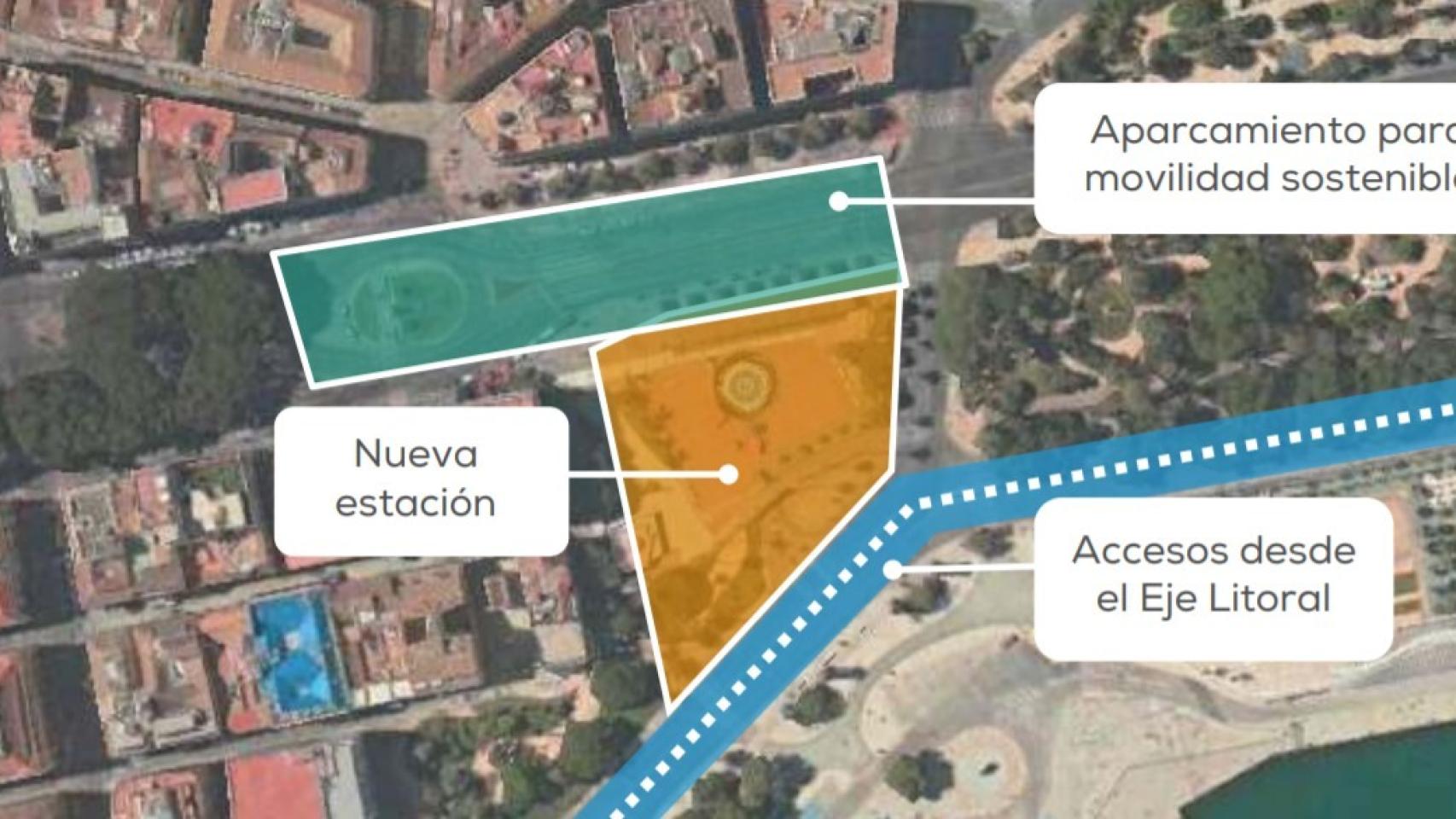 Ubicación de la futura estación de autobuses en la Plaza de la Marina.
