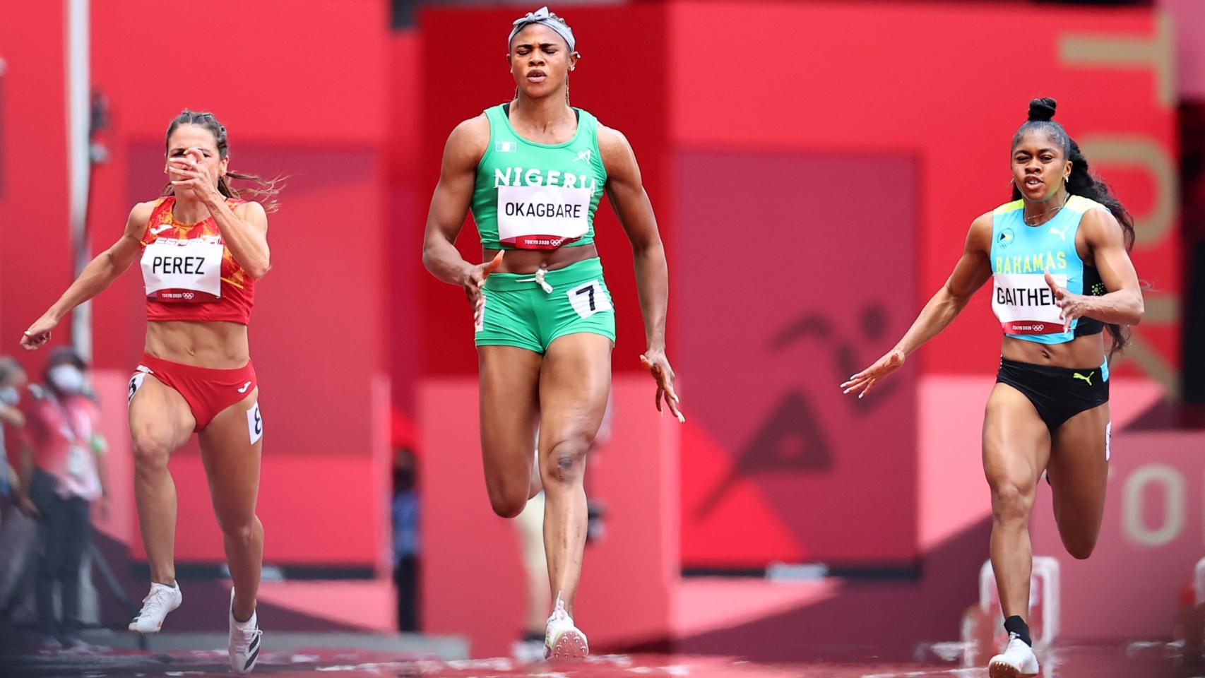Blessing Okagbare durante una prueba en Tokio