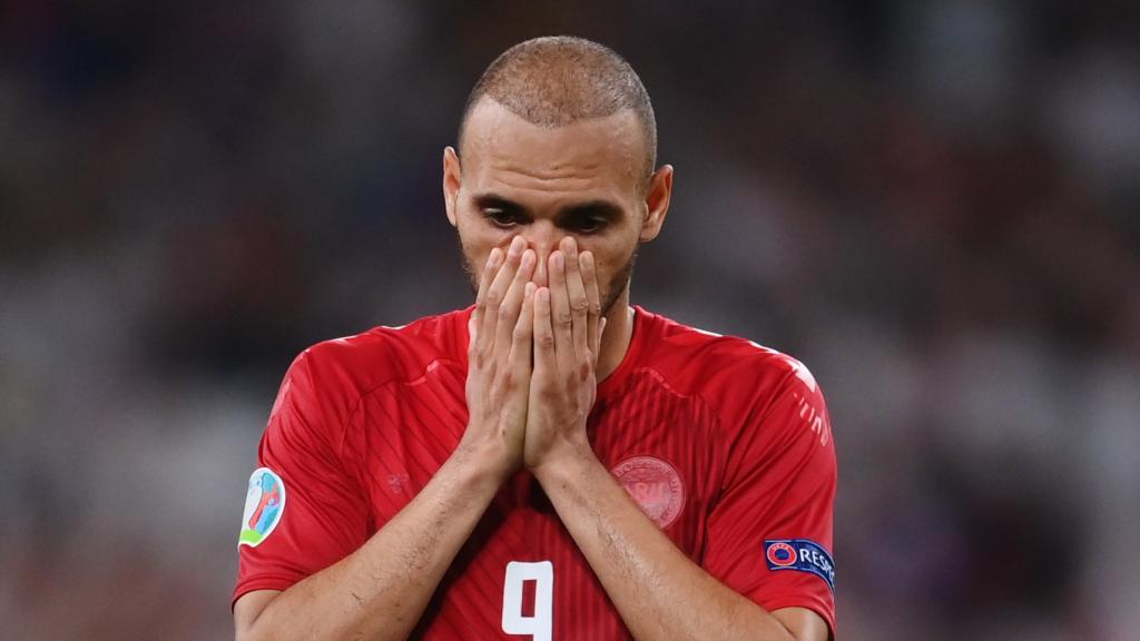 Martin Braithwaite, en un partido de la selección de Dinamarca en la Eurocopa 2020