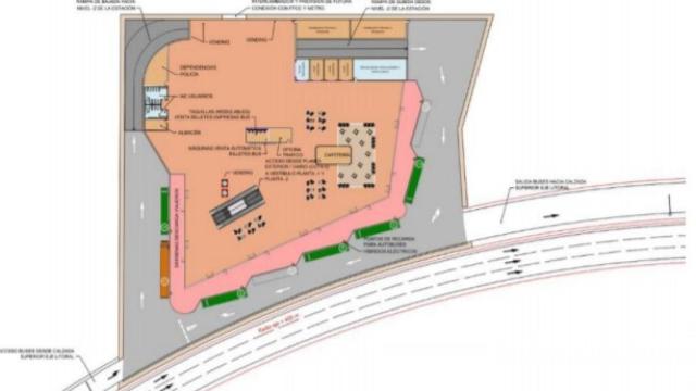 Vista del primero de los niveles de la futura estación de autobuses soterrada bajo la Plaza de la Marina.