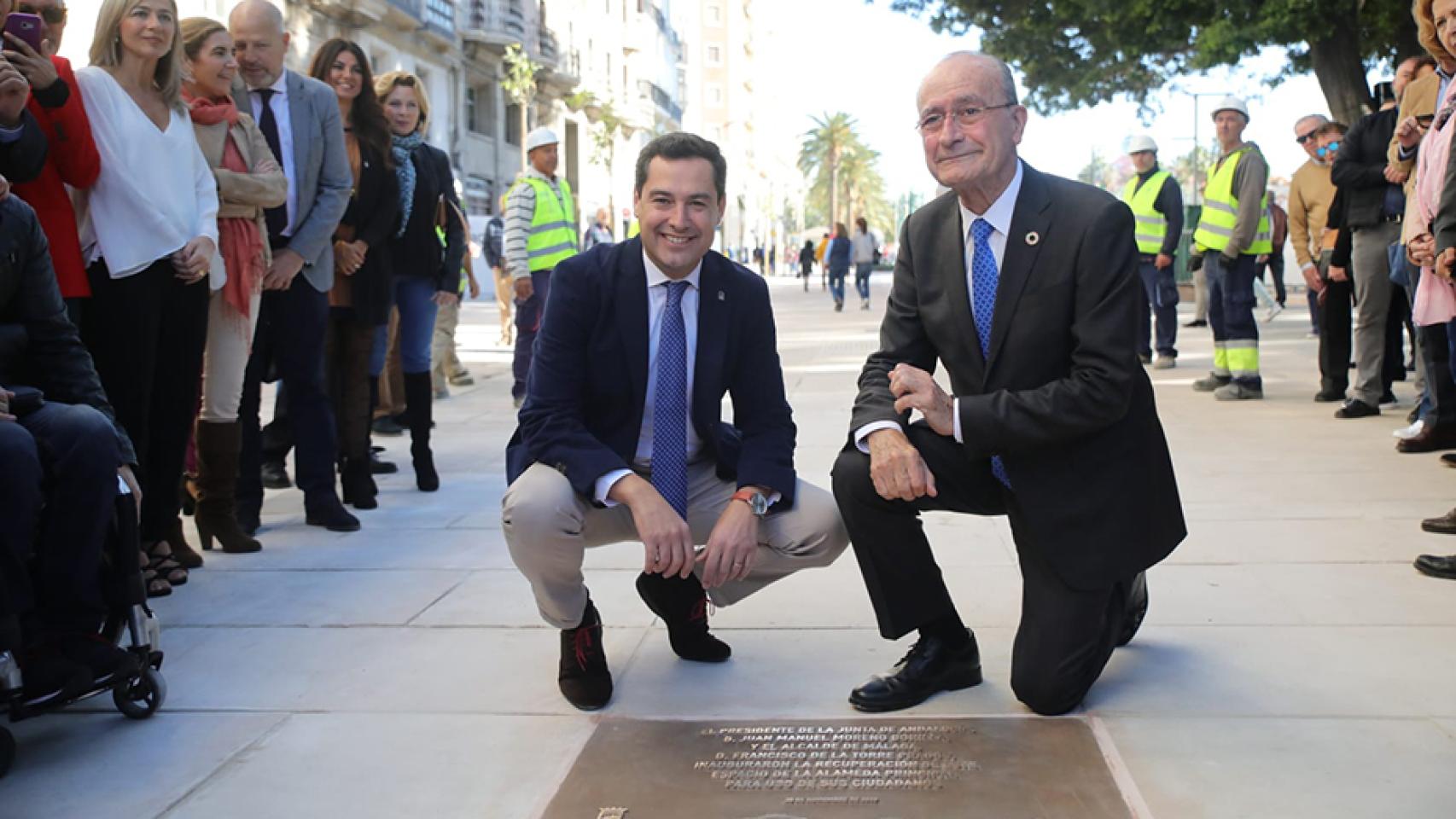 Juanma Moreno y de la Torre en la inauguración de la Alameda de Málaga en noviembre de 2019.