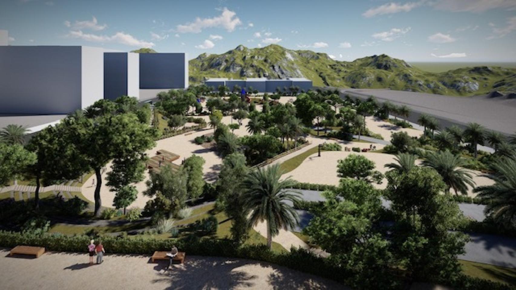 Representación de las obras del parque público del PAU II que tendrá una extensión de 20.000 metros.