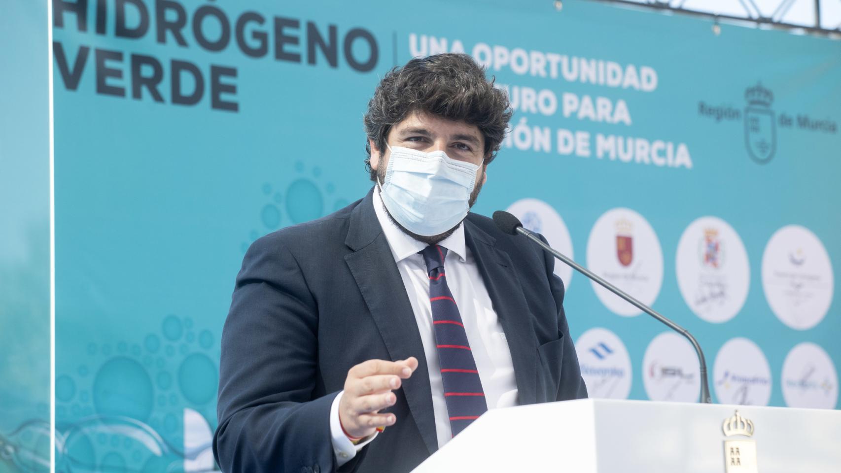 Fernando López Miras, presidente de la Región de Murcia, durante la presentación de la plataforma.