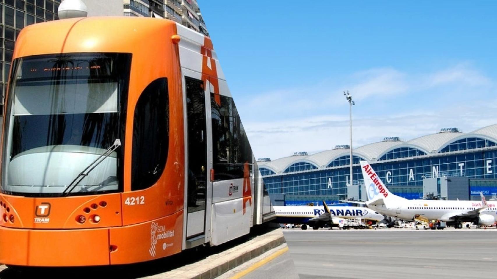 El Trama de Alicante y el aeropuerto Miguel Hernández.