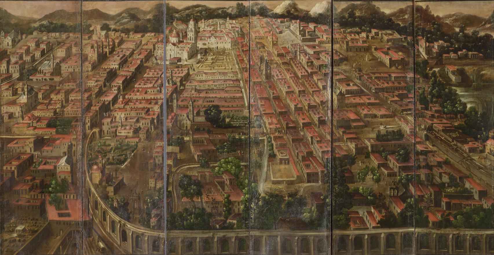 Detalle del 'Biombo de la conquista de México y de la muy noble y leal Cuidad de México'.