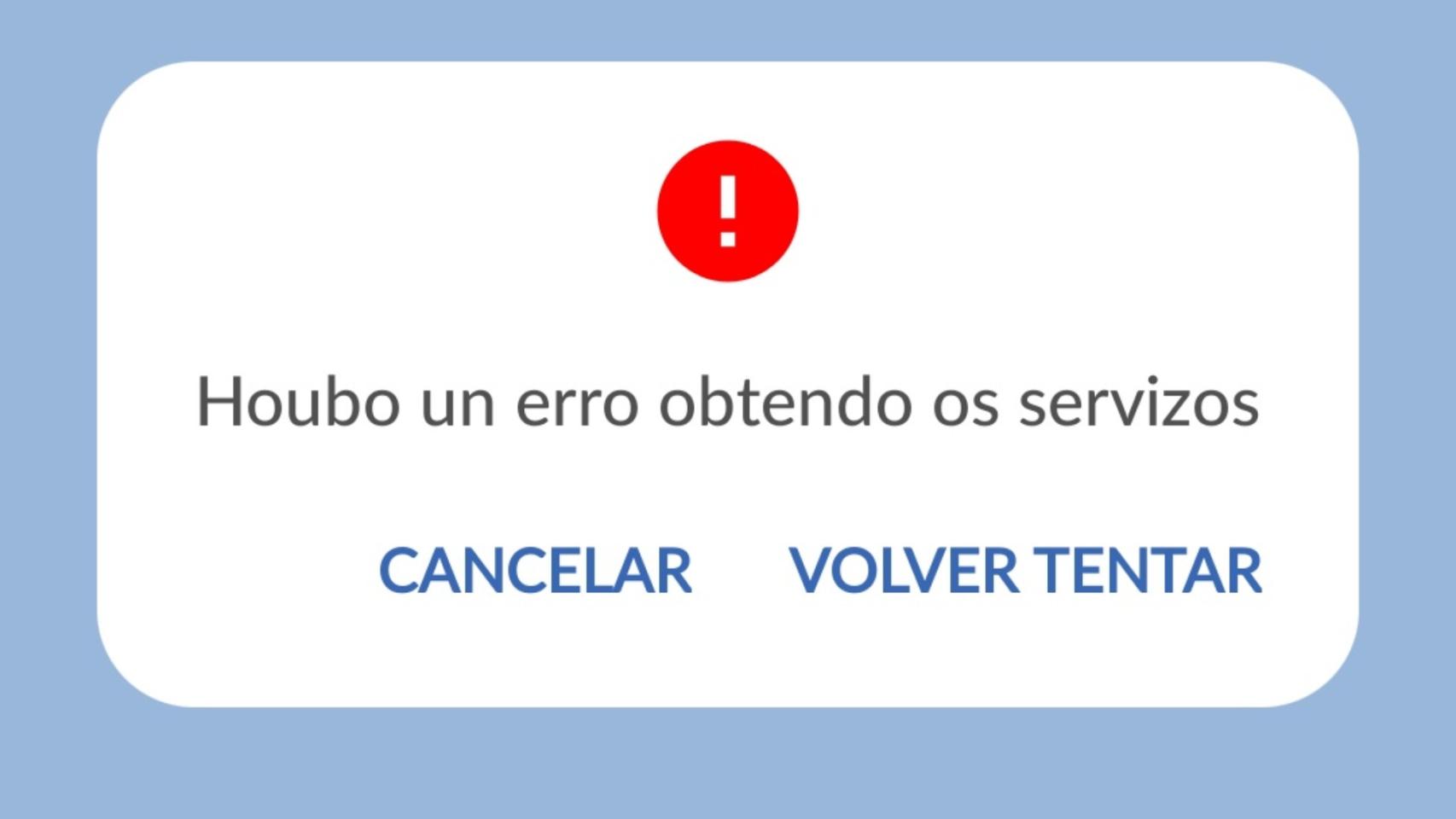 Imagen del error en la aplicación del Sergas