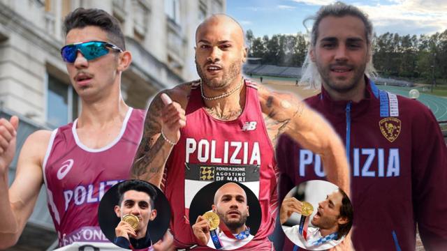 Massimo Stano, Marcell Jacobs y Gianmarco Tamberi, en un fotomontaje