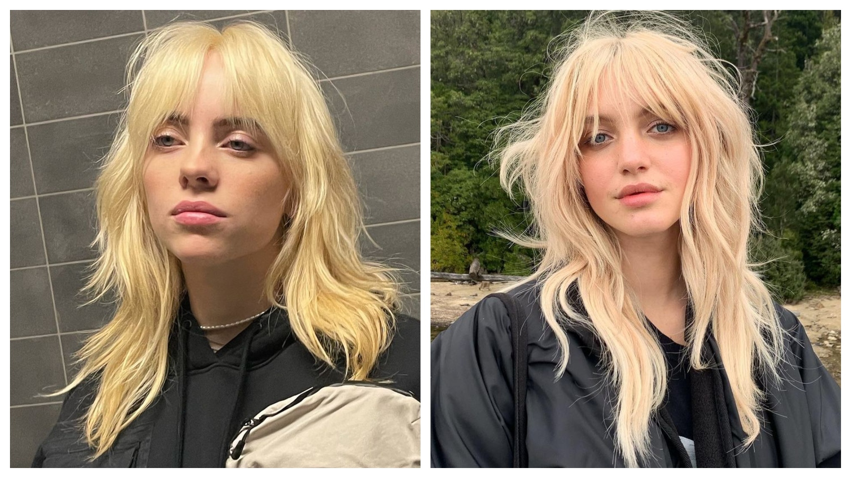 La cantante Billie Eilish y la modelo Cathy Wolf, con 'wolf cut'.