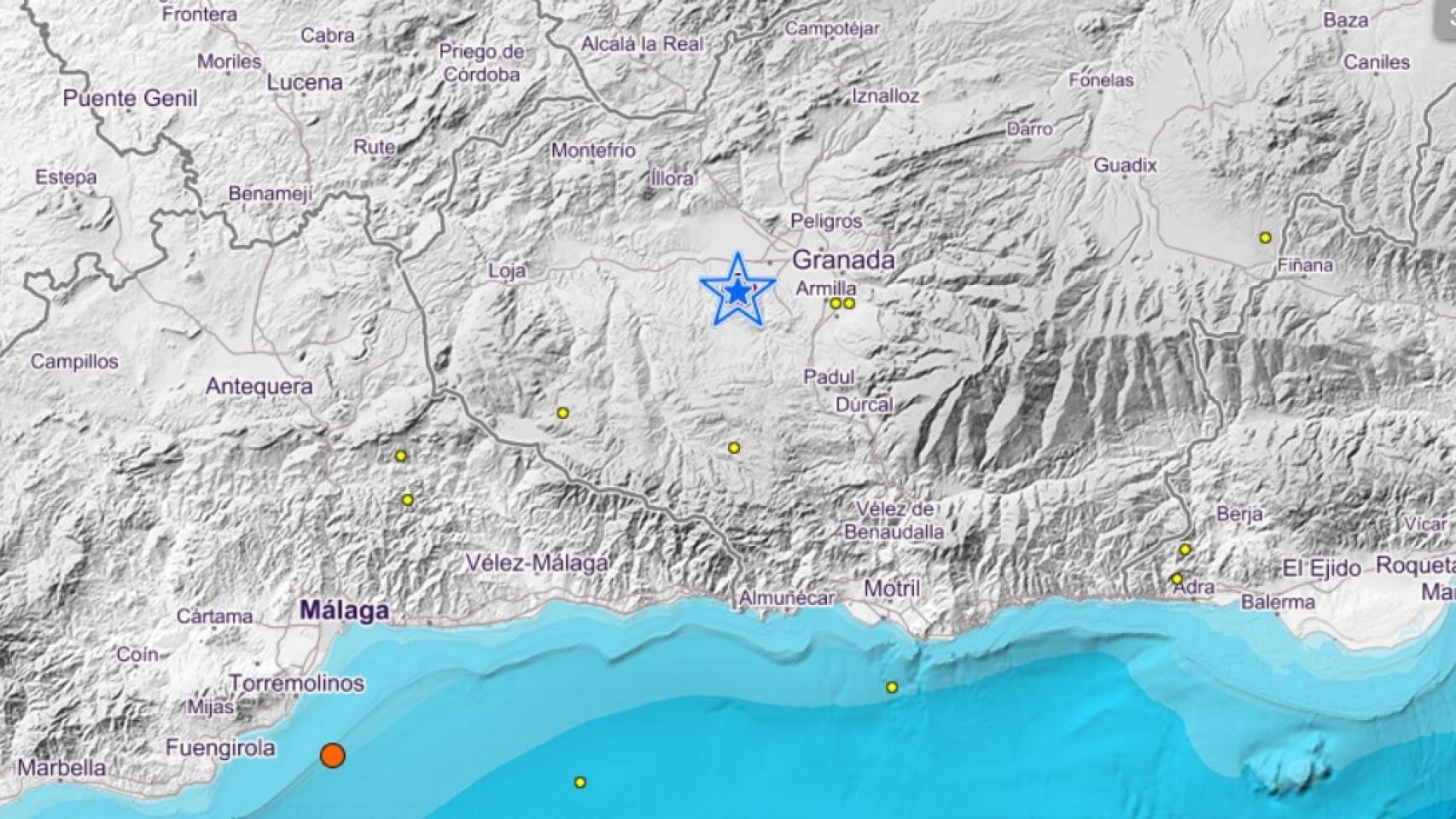 Mapa del epicentro del terremoto ocurrido en Granada.
