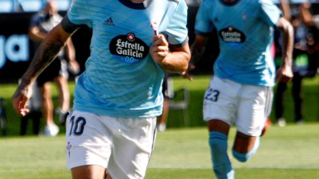 Iago Aspas celebra su gol con el Celta