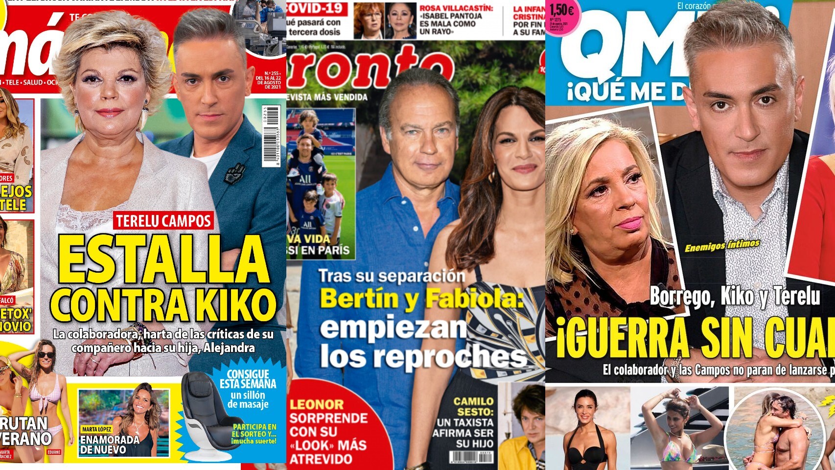 Portadas de 'Más noticias', 'Pronto' y 'Qué me dices', en un montaje de JALEOS.