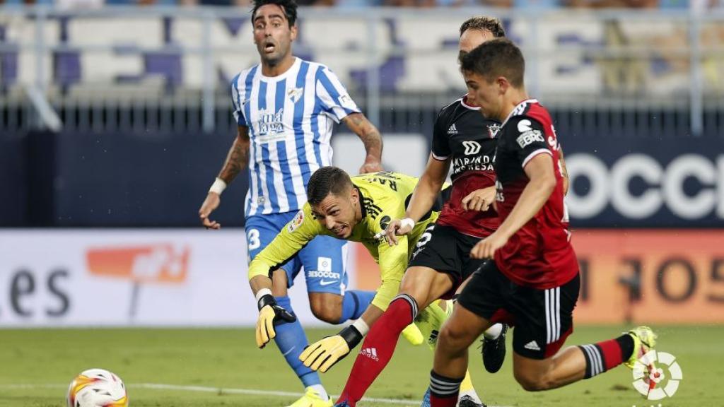 Un lance del Málaga CF - Mirandés de la temporada 2021-2022.