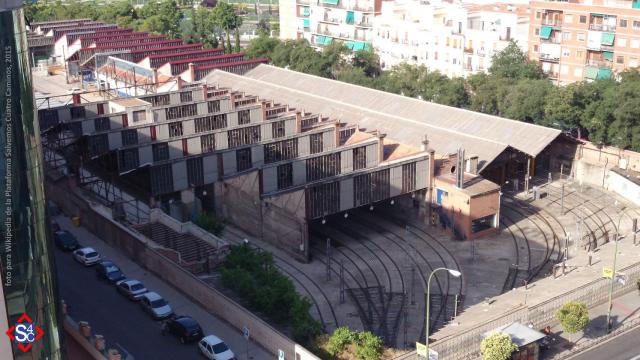 Vista aérea de las cocheras de Cuatro Caminos antes de su demolición.