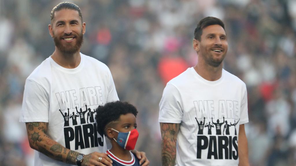 Sergio Ramos y Messi, en su presentación con el PSG