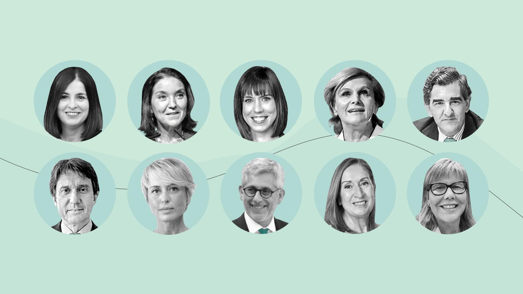 De izquierda a derecha, Carolina Darias, Reyes Maroto, Diana Morant, María Neira y Juan Abarca. En la segunda fila: Juan López-Belmonte, Carme Artigas, Frédéric Valletoux, Ana Pastor y Mª Luz López-Carrasco.