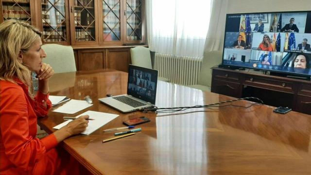 Yolanda Díaz, vicepresidenta segunda del Gobierno, en la minicumbre por Afganistán.