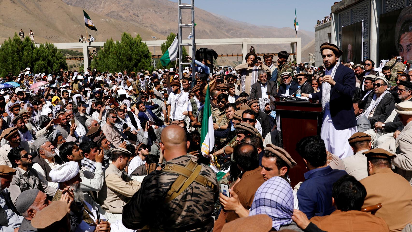 Ahmad Masud dando un discurso en la provincia de Panshi en 2019.