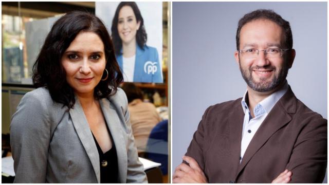La presidenta de la Comunidad de Madrid, Isabel Díaz Ayuso, e Íñigo González, creador de Ayusocoin.