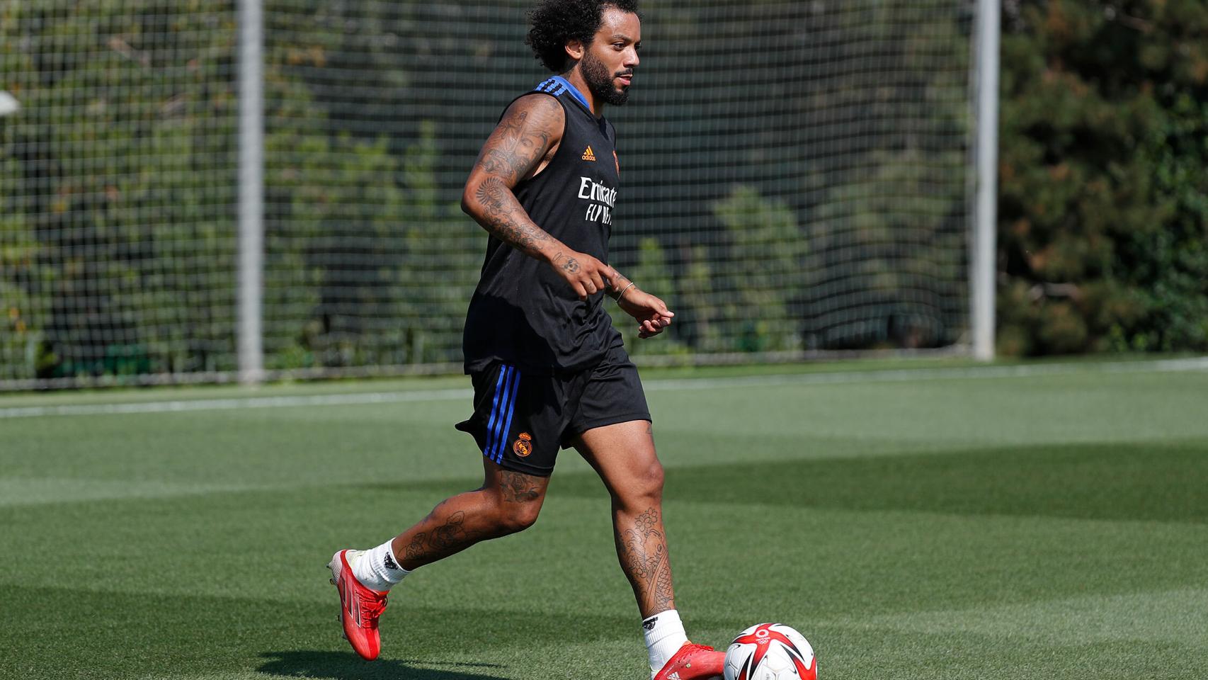 Marcelo durante el entrenamiento del Real Madrid