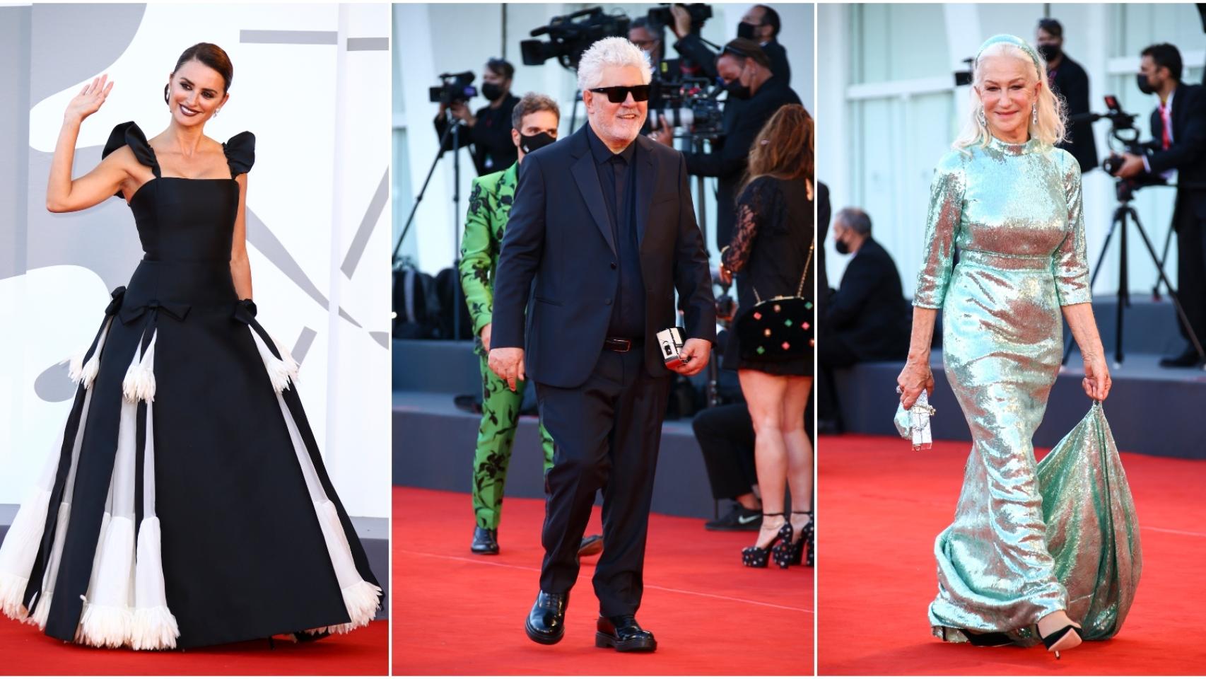 Penélope Cruz, Pedro Almodóvar y Helen Mirren en la 'red carpet' de la Mostra.