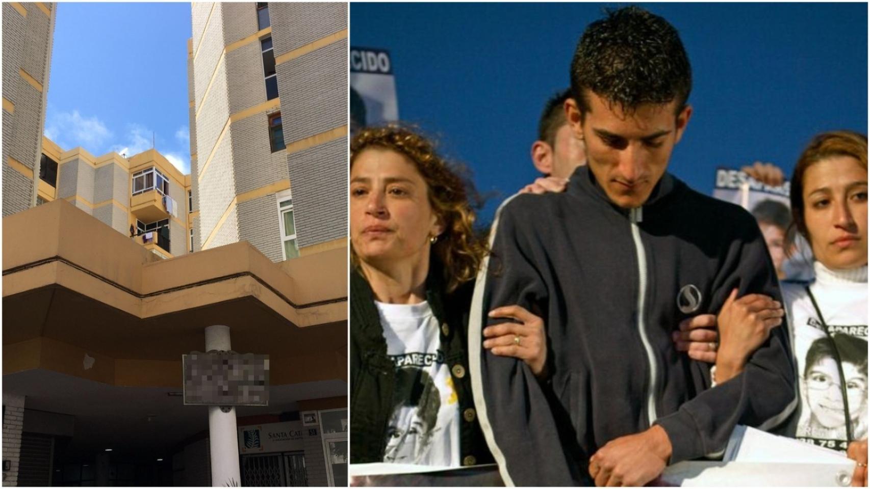El bloque de apartamentos donde sucedieron los hechos. A la derecha, el padre de Yeremi en una concentración por el pequeño.