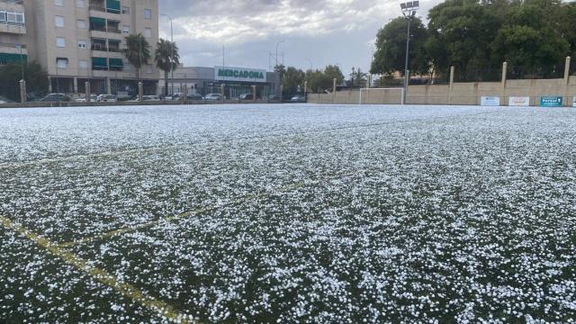 Granizo que cayó este miércoles en Antequera.