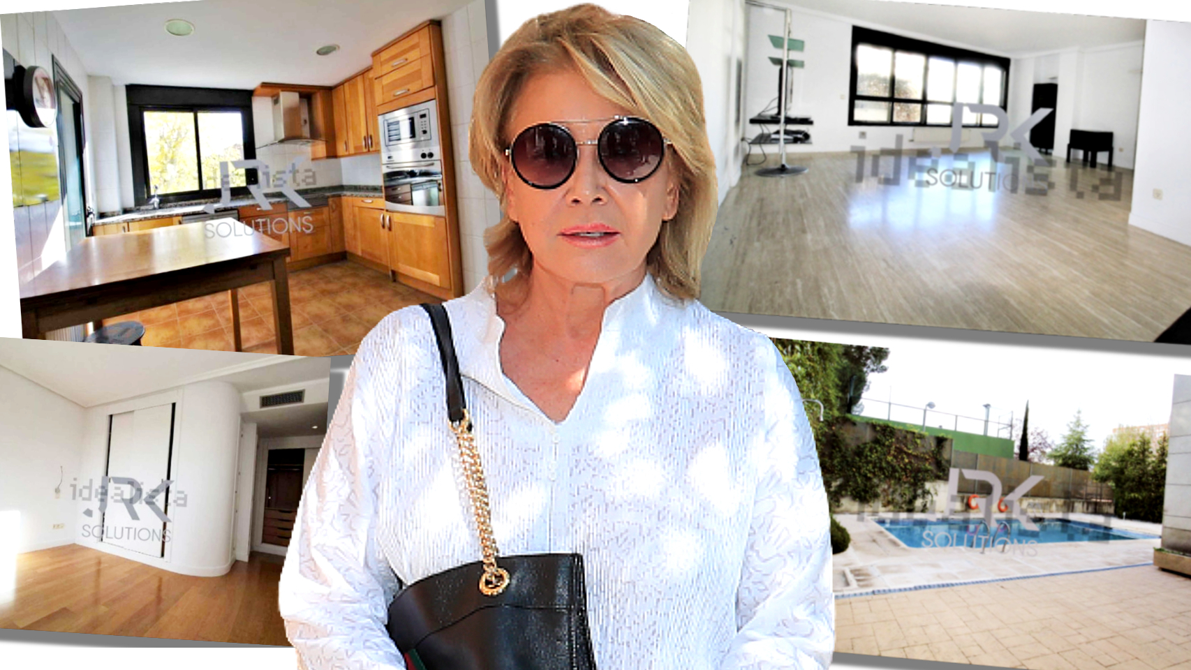 Mila Ximénez y varias imágenes de la que fue su casa, en un montaje de Jaleos.