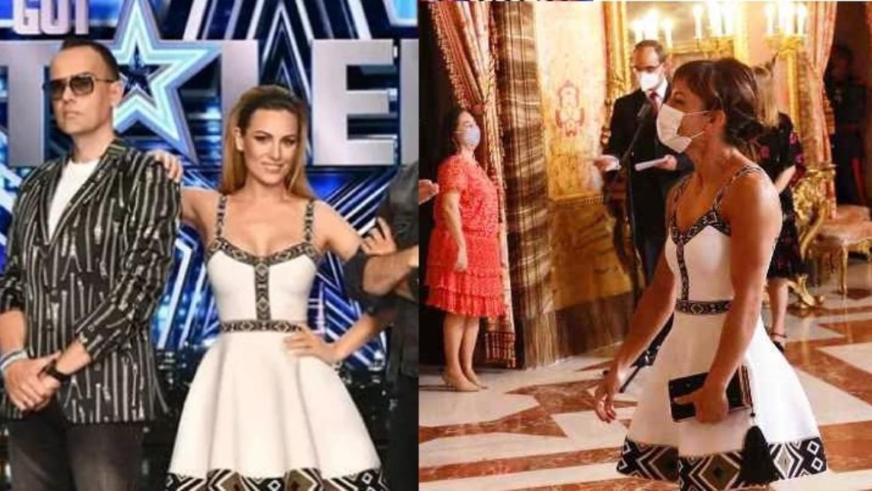 Edurne en enero y Sandra este mes de septiembre con un mismo vestido que realza la figura de ambas.
