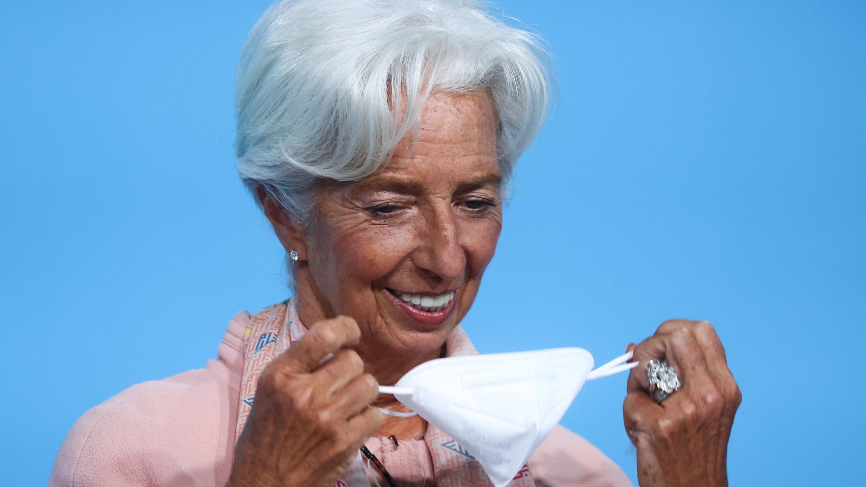 La presidenta del BCE, Christine Lagarde, durante la rueda de prensa de este jueves