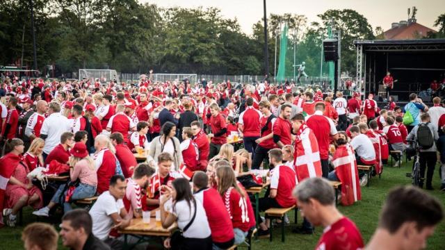 Aficionados daneses durante un partido de su selección nacional.