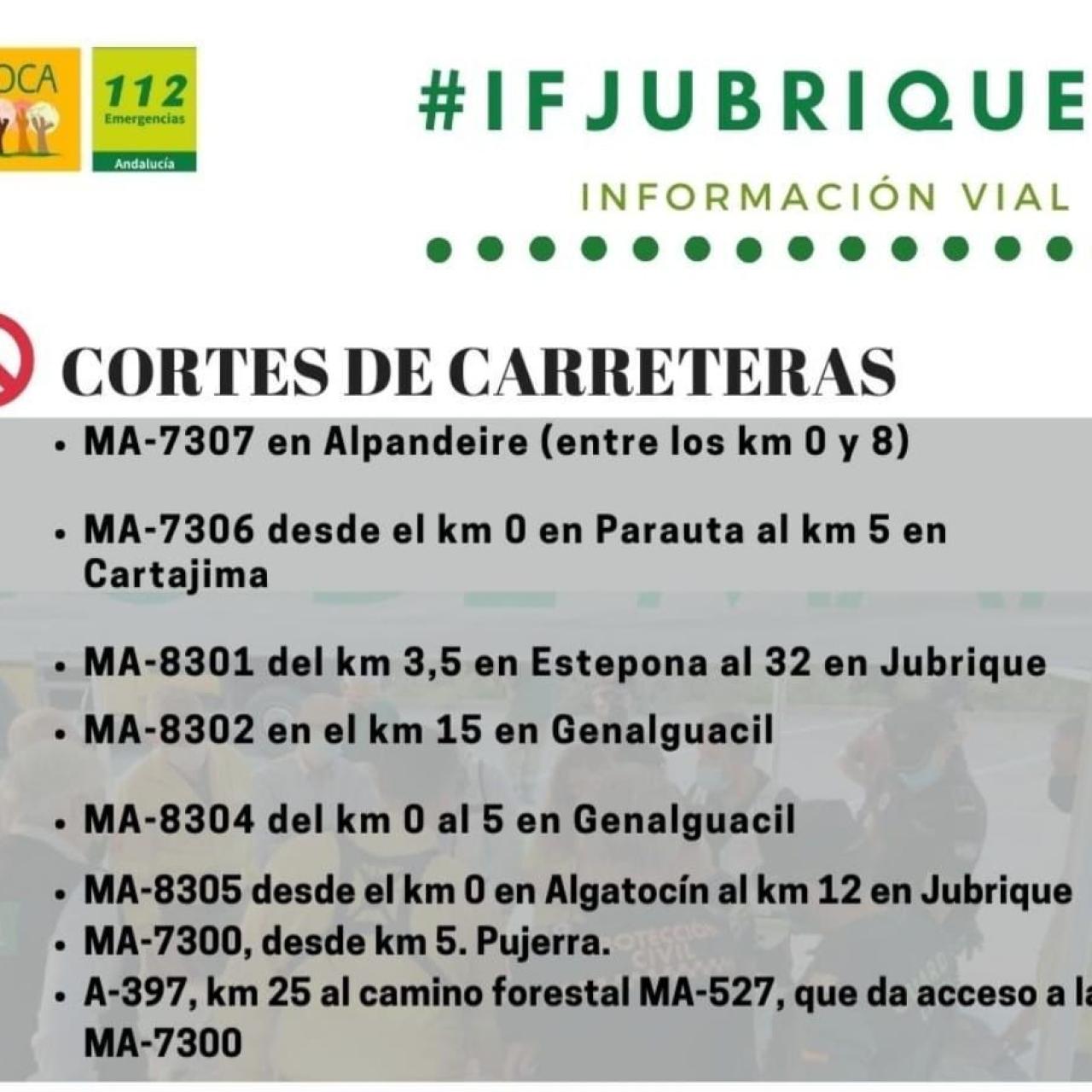 Cortes de carreteras incendio Málaga 13/9 9:00