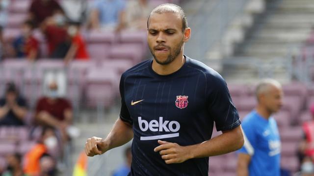 Martin Braithwaite, en un partido del FC Barcelona de la temporada 2021/2022