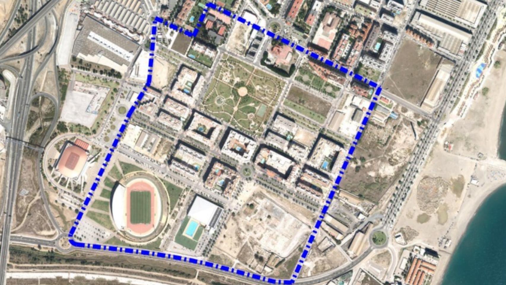 Delimitación de la zona geográfica de la zona Oeste donde se pretende actuar.