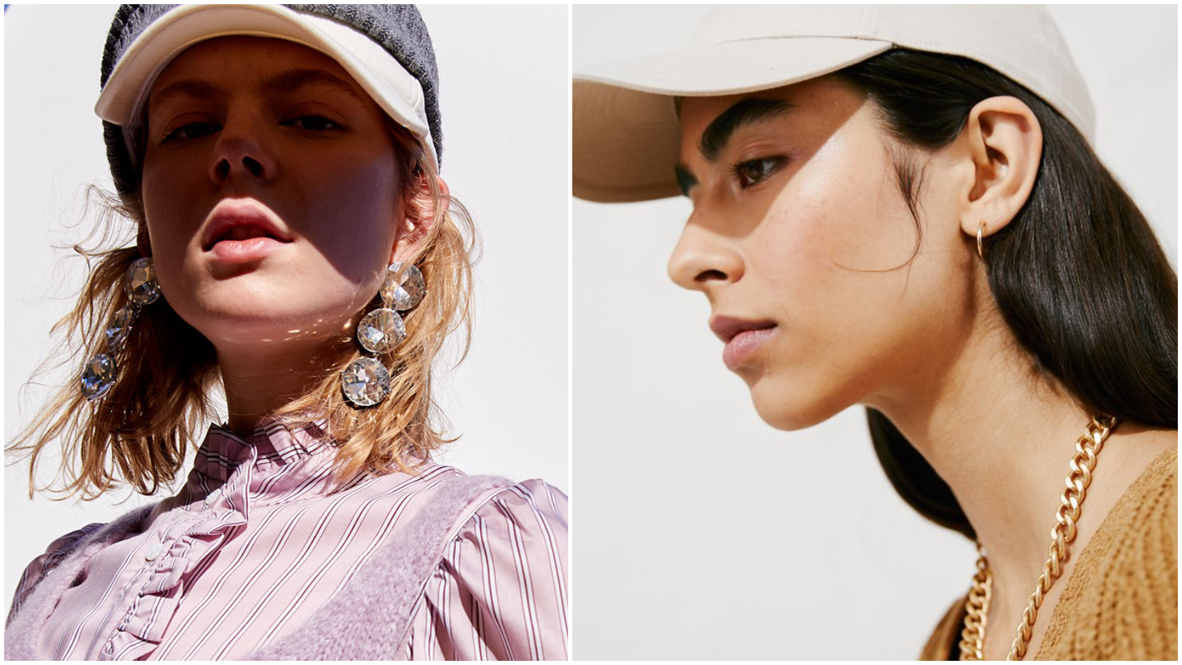 A la izquierda, un ejemplo de pendientes XXL; y a la derecha, una opción más minimalista.