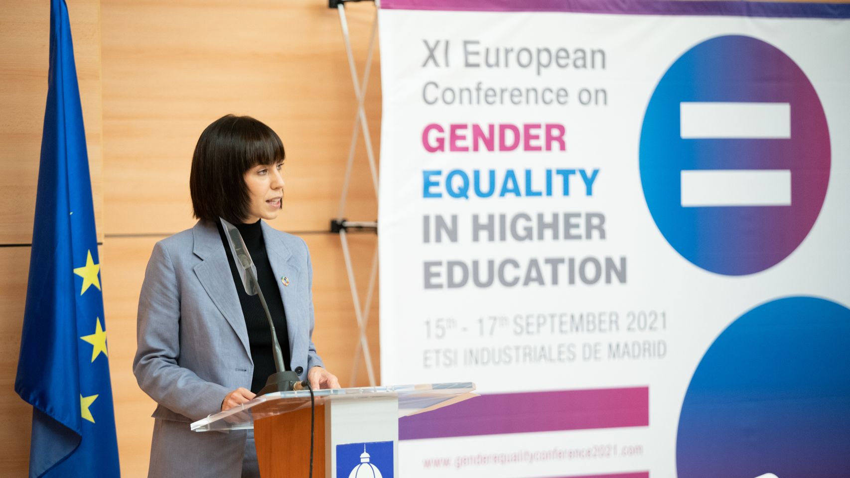 La ministra de Ciencia e Innovación, Diana Morant, durante la inauguración de la XI European Conference on Gender Equality in Higher Education